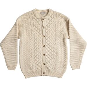 VTG Highland Home Industries Wool Cable Knit Fisherman Cardigan Sweater Ivory